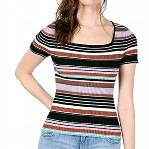Bar III Women's Striped Square-Neck Short-Sleeve Knit top